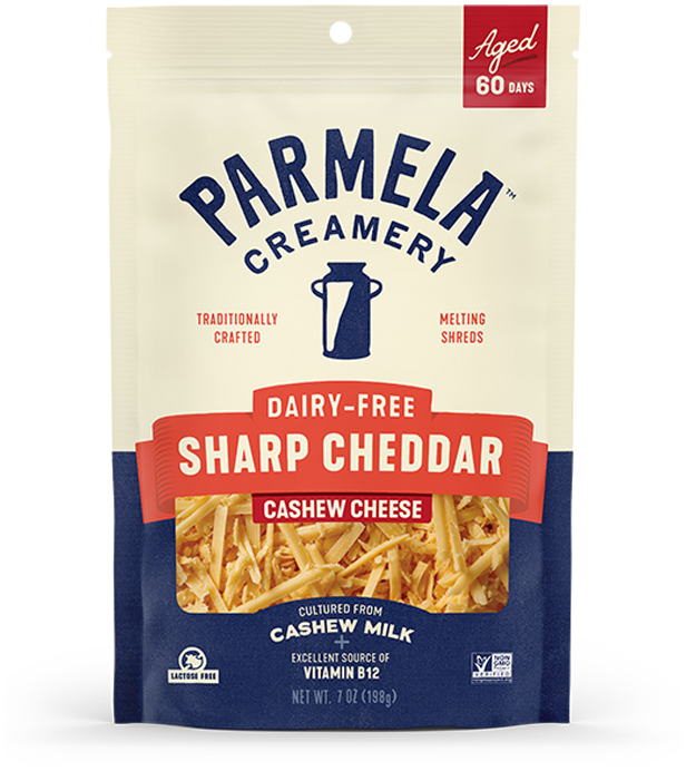 Plant-based Sharp Cheddar Shreds product bag