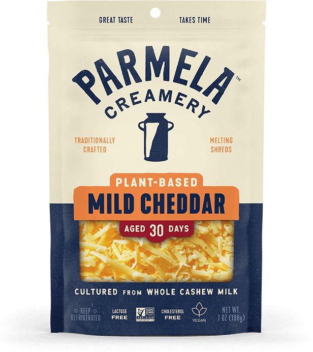 Plant-based Mild Cheddar Shreds product bag