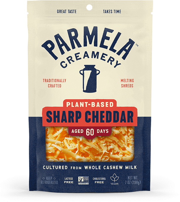 Plant-based Sharp Cheddar Shreds product bag